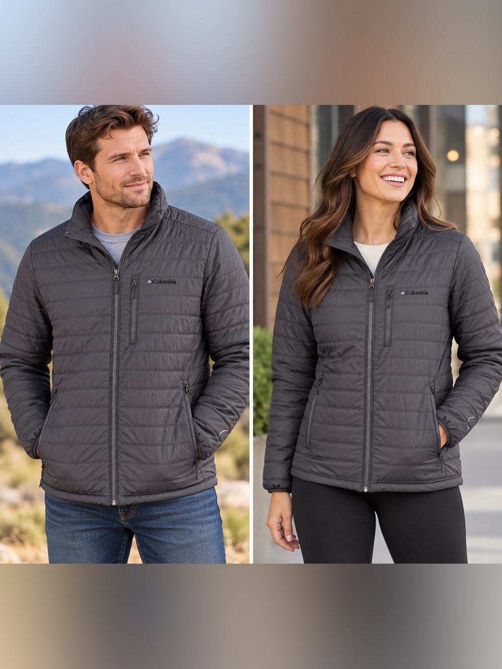NWOT. Columbia Unisex Charcoal Gray Quilted Puffer Jacket. Size S